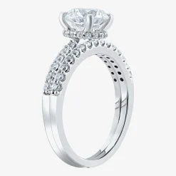 (G / Si2) Womens 2 CT. T.W. Lab Grown White Diamond 10K Gold Round Side Stone Bridal Set