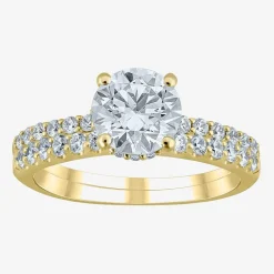(G / Si2) Womens 2 CT. T.W. Lab Grown White Diamond 10K Gold Round Side Stone Bridal Set