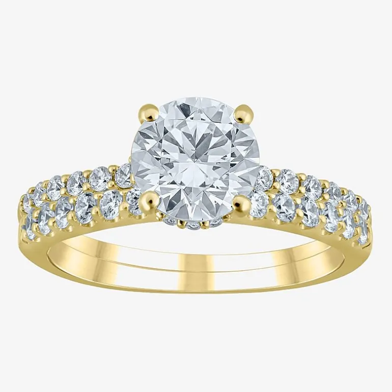 (G / Si2) Womens 2 CT. T.W. Lab Grown White Diamond 10K Gold Round Side Stone Bridal Set