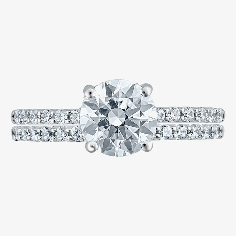 (G / Si2) Womens 2 CT. T.W. Lab Grown White Diamond 10K Gold Round Side Stone Bridal Set