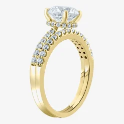 (G / Si2) Womens 2 CT. T.W. Lab Grown White Diamond 10K Gold Round Side Stone Bridal Set