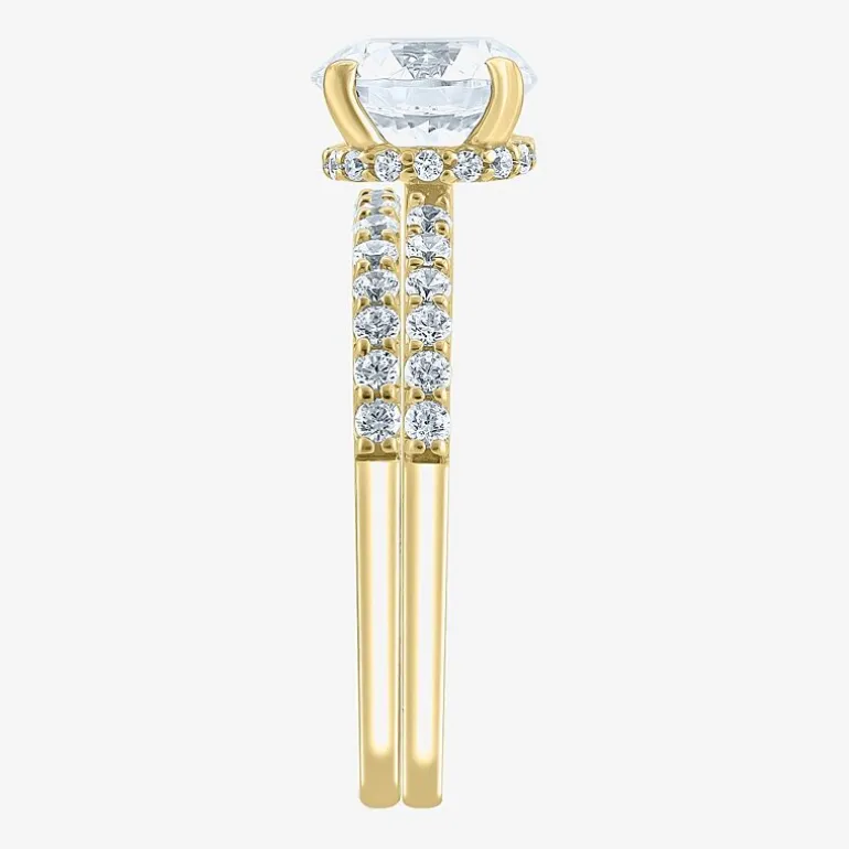 (G / Si2) Womens 2 CT. T.W. Lab Grown White Diamond 10K Gold Round Side Stone Bridal Set