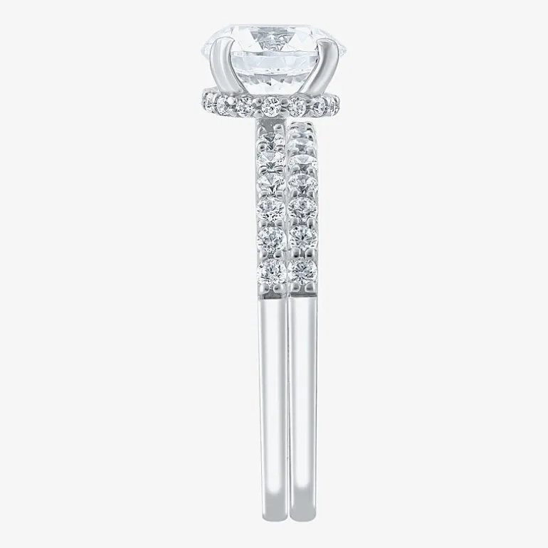 (G / Si2) Womens 2 CT. T.W. Lab Grown White Diamond 10K Gold Round Side Stone Bridal Set