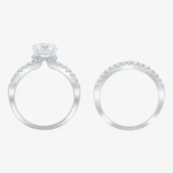 (G / Si2) Womens 2 CT. T.W. Lab Grown White Diamond 10K Gold Round Side Stone Bridal Set