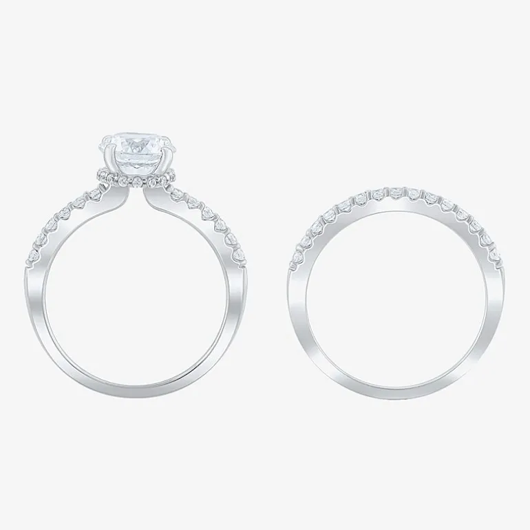 (G / Si2) Womens 2 CT. T.W. Lab Grown White Diamond 10K Gold Round Side Stone Bridal Set