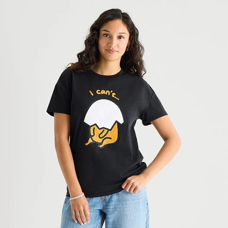 Gudetama Boyfriend Tee Womens Juniors Crew Neck Short Sleeve Loose Fit Graphic T-Shirt
