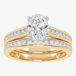 (G / Vs2-Si1) Womens 1 1/2 CT. T.W. Lab Grown White Diamond 10K Gold Oval Side Stone Bridal Set