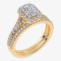 (G / Vs2-Si1) Womens 1 CT. T.W. Lab Grown White Diamond 10K Gold Side Stone Halo Bridal Set