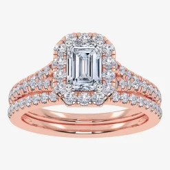 (G / Vs2-Si1) Womens 1 CT. T.W. Lab Grown White Diamond 10K Gold Side Stone Halo Bridal Set