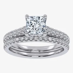 (G / Vs2-Si1) Womens 1 CT. T.W. Lab Grown White Diamond 10K Gold Side Stone Bridal Set