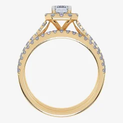 (G / Vs2-Si1) Womens 1 CT. T.W. Lab Grown White Diamond 10K Gold Rectangular Side Stone Halo Bridal Set