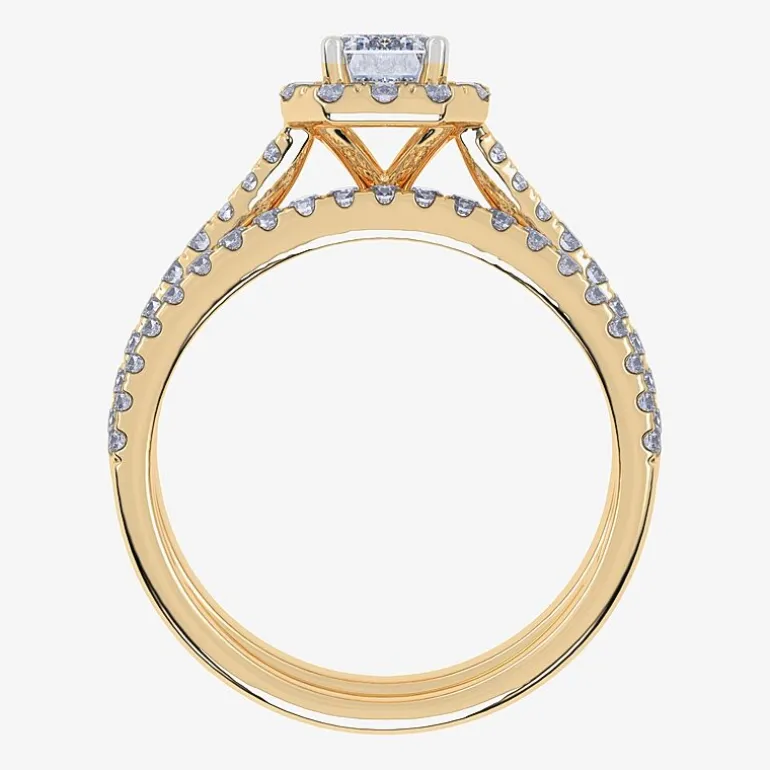 (G / Vs2-Si1) Womens 1 CT. T.W. Lab Grown White Diamond 10K Gold Rectangular Side Stone Halo Bridal Set