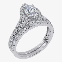 (G / Vs2-Si1) Womens 1 CT. T.W. Lab Grown White Diamond 10K Gold Marquise Side Stone Halo Bridal Set