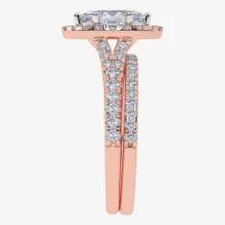 (G / Vs2-Si1) Womens 1 CT. T.W. Lab Grown White Diamond 10K Gold Marquise Side Stone Halo Bridal Set