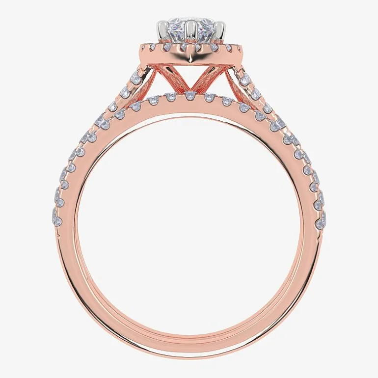 (G / Vs2-Si1) Womens 1 CT. T.W. Lab Grown White Diamond 10K Gold Marquise Side Stone Halo Bridal Set