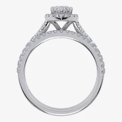 (G / Vs2-Si1) Womens 1 CT. T.W. Lab Grown White Diamond 10K Gold Marquise Side Stone Halo Bridal Set
