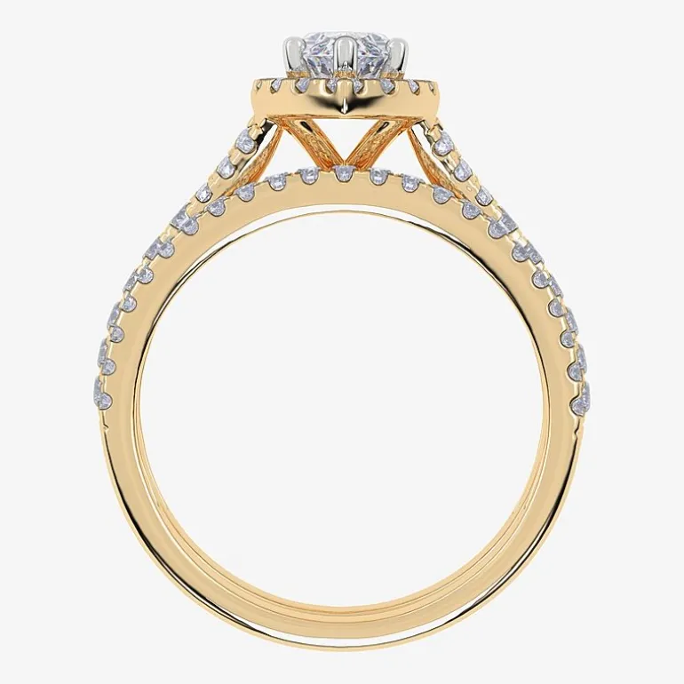 (G / Vs2-Si1) Womens 1 CT. T.W. Lab Grown White Diamond 10K Gold Marquise Side Stone Halo Bridal Set