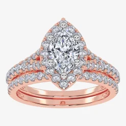 (G / Vs2-Si1) Womens 1 CT. T.W. Lab Grown White Diamond 10K Gold Marquise Side Stone Halo Bridal Set