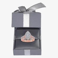 (G / Vs2-Si1) Womens 1 CT. T.W. Lab Grown White Diamond 10K Gold Marquise Side Stone Halo Bridal Set
