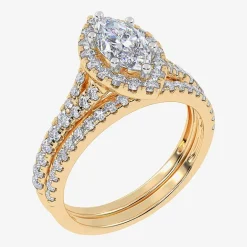 (G / Vs2-Si1) Womens 1 CT. T.W. Lab Grown White Diamond 10K Gold Marquise Side Stone Halo Bridal Set