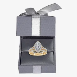 (G / Vs2-Si1) Womens 1 CT. T.W. Lab Grown White Diamond 10K Gold Marquise Side Stone Halo Bridal Set