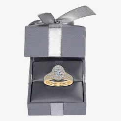 (G / Vs2-Si1) Womens 1 CT. T.W. Lab Grown White Diamond 10K Gold Oval Side Stone Halo Bridal Set