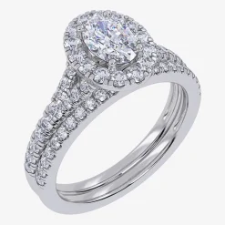 (G / Vs2-Si1) Womens 1 CT. T.W. Lab Grown White Diamond 10K Gold Oval Side Stone Halo Bridal Set