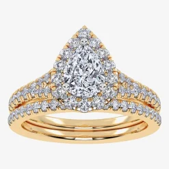(G / Vs2-Si1) Womens 1 CT. T.W. Lab Grown White Diamond 10K Gold Pear Side Stone Halo Bridal Set