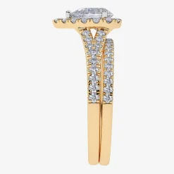 (G / Vs2-Si1) Womens 1 CT. T.W. Lab Grown White Diamond 10K Gold Pear Side Stone Halo Bridal Set