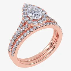 (G / Vs2-Si1) Womens 1 CT. T.W. Lab Grown White Diamond 10K Gold Pear Side Stone Halo Bridal Set