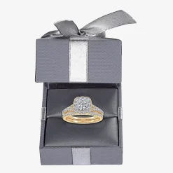 (G / Vs2-Si1) Womens 1 CT. T.W. Lab Grown White Diamond 10K Gold Cushion Side Stone Halo Bridal Set