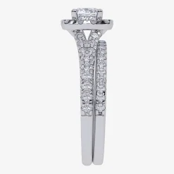 (G / Vs2-Si1) Womens 1 CT. T.W. Lab Grown White Diamond 10K Gold Cushion Side Stone Halo Bridal Set