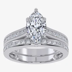 (G / Vs2-Si1) Womens 1 1/2 CT. T.W. Lab Grown White Diamond 10K Gold Marquise Side Stone Bridal Set