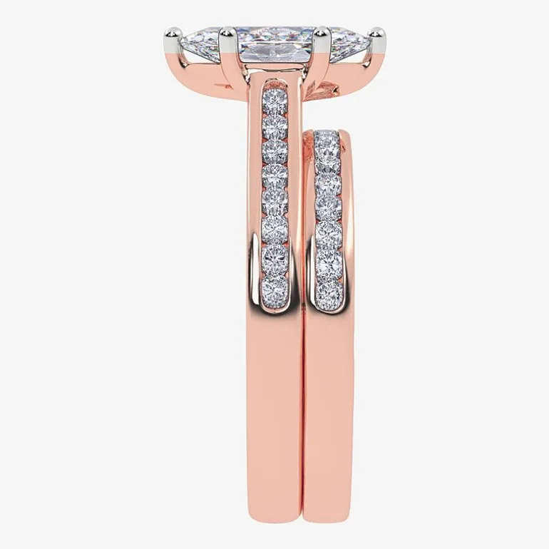 (G / Vs2-Si1) Womens 1 1/2 CT. T.W. Lab Grown White Diamond 10K Gold Marquise Side Stone Bridal Set