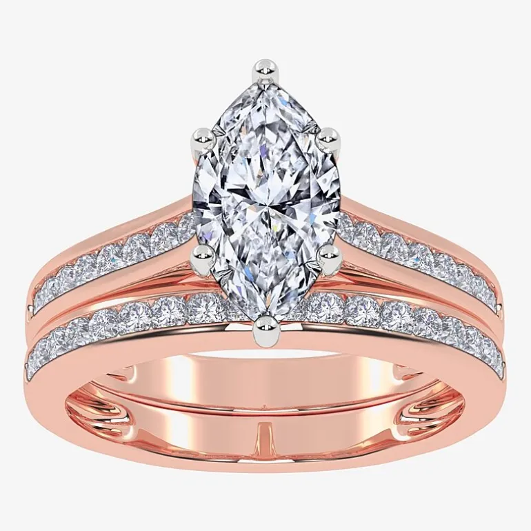 (G / Vs2-Si1) Womens 1 1/2 CT. T.W. Lab Grown White Diamond 10K Gold Marquise Side Stone Bridal Set