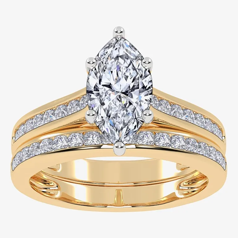 (G / Vs2-Si1) Womens 1 1/2 CT. T.W. Lab Grown White Diamond 10K Gold Marquise Side Stone Bridal Set
