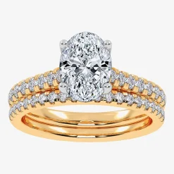 (G / Vs2-Si1) Womens 2 1/2 CT. T.W. Lab Grown White Diamond 10K Gold Oval Side Stone Bridal Set