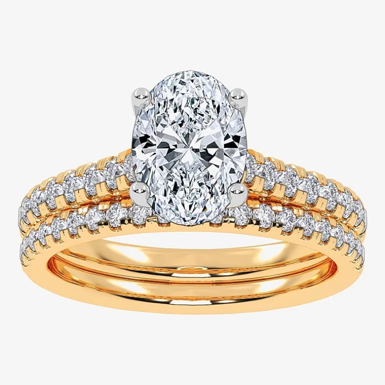 (G / Vs2-Si1) Womens 2 1/2 CT. T.W. Lab Grown White Diamond 10K Gold Oval Side Stone Bridal Set