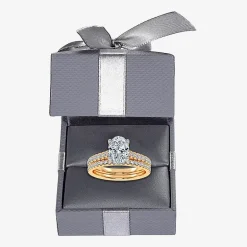 (G / Vs2-Si1) Womens 2 1/2 CT. T.W. Lab Grown White Diamond 10K Gold Oval Side Stone Bridal Set