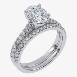 (G / Vs2-Si1) Womens 2 1/2 CT. T.W. Lab Grown White Diamond 10K Gold Oval Side Stone Bridal Set