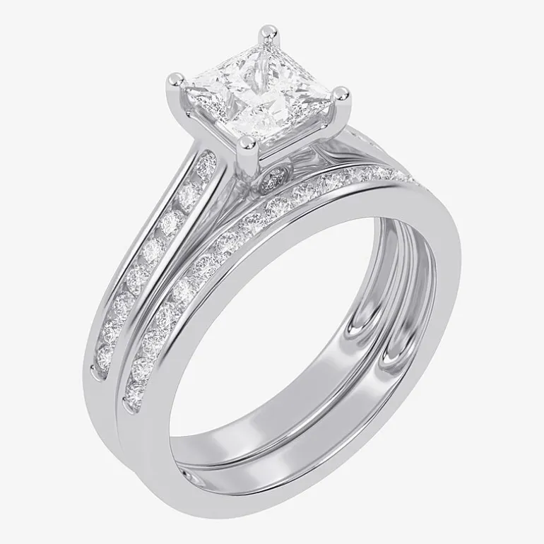 (G / Vs2-Si1) Womens 1 1/2 CT. T.W. Lab Grown White Diamond 10K Gold Side Stone Bridal Set