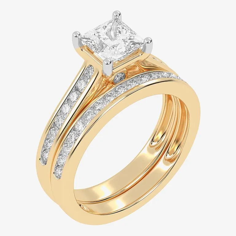 (G / Vs2-Si1) Womens 1 1/2 CT. T.W. Lab Grown White Diamond 10K Gold Side Stone Bridal Set