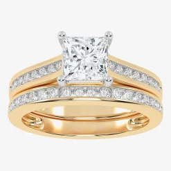(G / Vs2-Si1) Womens 1 1/2 CT. T.W. Lab Grown White Diamond 10K Gold Side Stone Bridal Set