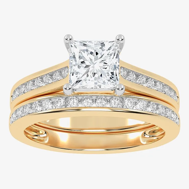 (G / Vs2-Si1) Womens 1 1/2 CT. T.W. Lab Grown White Diamond 10K Gold Side Stone Bridal Set