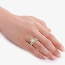 (G / Vs2-Si1) Womens 1 1/2 CT. T.W. Lab Grown White Diamond 10K Gold Side Stone Bridal Set