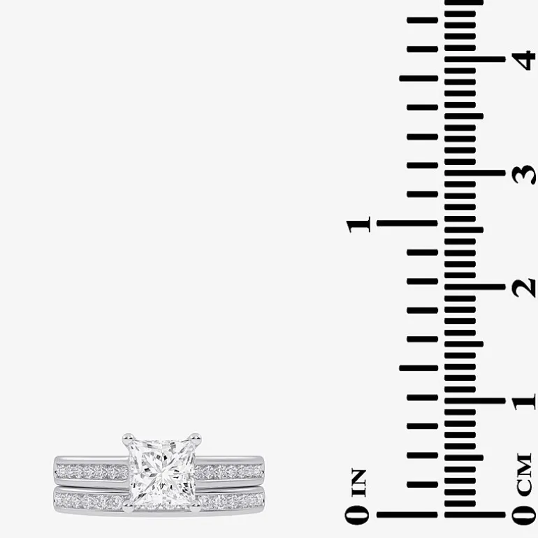 (G / Vs2-Si1) Womens 1 1/2 CT. T.W. Lab Grown White Diamond 10K Gold Side Stone Bridal Set