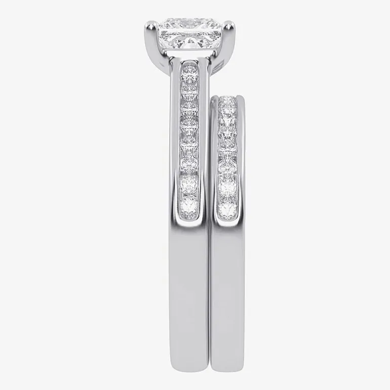 (G / Vs2-Si1) Womens 1 1/2 CT. T.W. Lab Grown White Diamond 10K Gold Side Stone Bridal Set