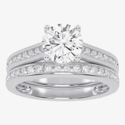 (G / Vs2-Si1) Womens 1 1/2 CT. T.W. Lab Grown White Diamond 10K Gold Round Side Stone Bridal Set