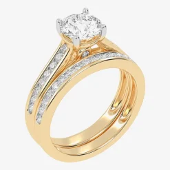 (G / Vs2-Si1) Womens 1 1/2 CT. T.W. Lab Grown White Diamond 10K Gold Round Side Stone Bridal Set