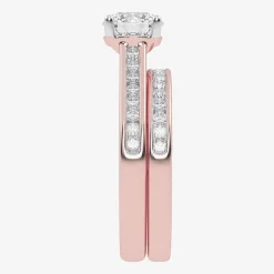 (G / Vs2-Si1) Womens 1 1/2 CT. T.W. Lab Grown White Diamond 10K Gold Round Side Stone Bridal Set